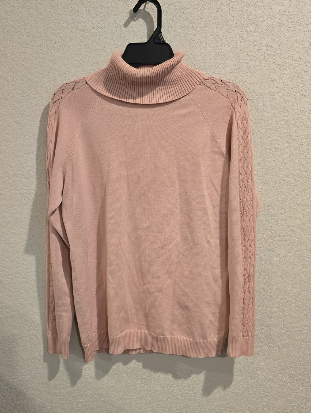 Carolyn Taylor Light Pink Cable Knit Sleeve Turtleneck Sweater